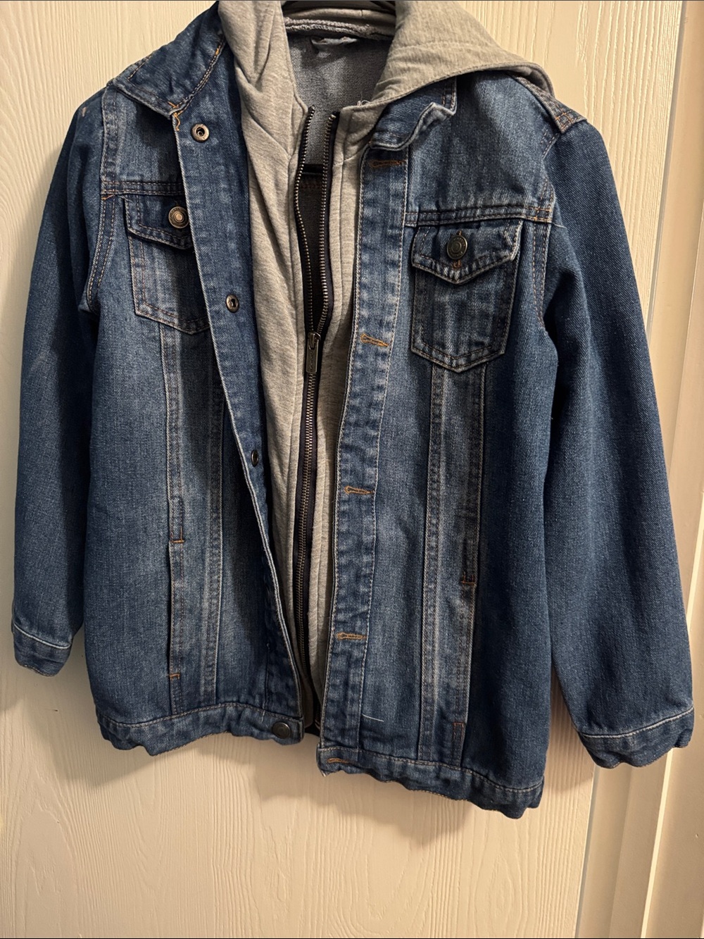 Sonoma Dark Blue Denim Jacket with Gray Hooded Inner Layer